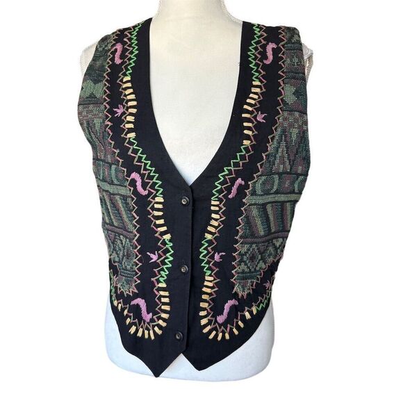 Women's M Black Embroidered Vest Steampunk Victorian Goth - Picture 1 of 7